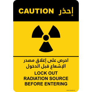 G Signage - "Lock Out Radiation Source Before Entering" - EN-AR - OSHA Caution Sign