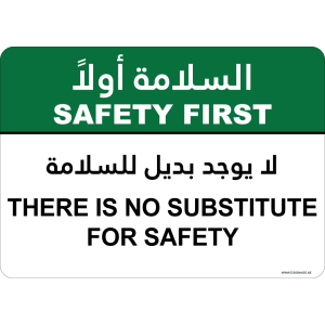 G Signage - "There Is No Substitute For Safety" - EN-AR - OSHA Safety First Sign