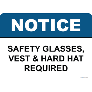 G Signage - "Safety Glasses Vest and Hard Hat Required" - EN - OSHA Notice Sign