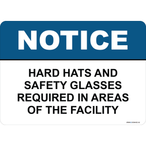 G Signage - "Hard Hats And Safety Glasses Required In Areas Of The Facility" - EN - OSHA Notice Sign