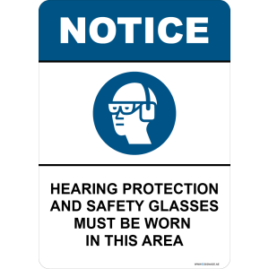G Signage - "Hearing Protection And Safety Glasses Must Be Worn In This Area" - EN - OSHA Notice Sign