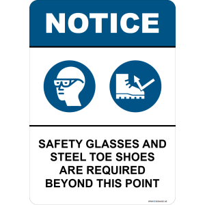 G Signage - "Safety Glasses And Steel Toe Shoes Are Required Beyond This Point" - EN - OSHA Notice Sign