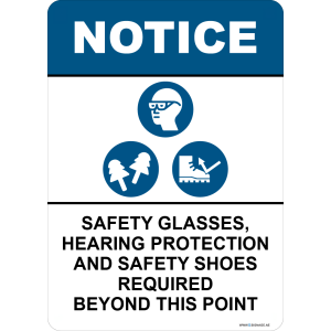 G Signage - "Safety Glasses Hearing Protection and Safety Shoes Required Beyond This Point" - EN - OSHA Notice Sign