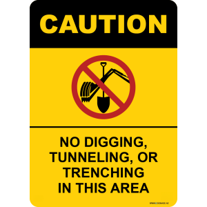 G Signage - "No Digging Tunneling Or Trenching In This Area" - EN - OSHA Caution Sign