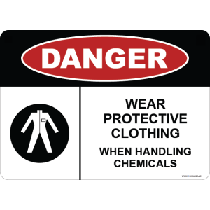 G Signage - "Wear Protective Clothing When Handling Chemicals" - EN - OSHA Danger Sign