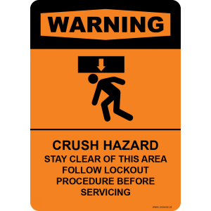 G Signage - "Crush Hazard stay clear of this area follow lockout procedure before servicing" - EN - OSHA Warning Sign