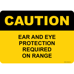 G Signage - "Ear And Eye Protection Required On Range" - EN - OSHA Caution Sign