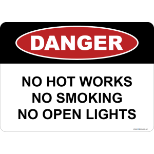 G Signage - "No Hot Works No Smoking No Open Lights" - EN - OSHA Danger Sign