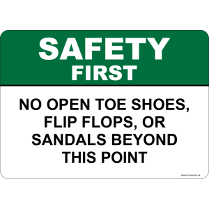 G Signage - "No Open Toe Shoes Flip Flops Or Sandals Beyond This Point" - EN - OSHA Safety First Sign